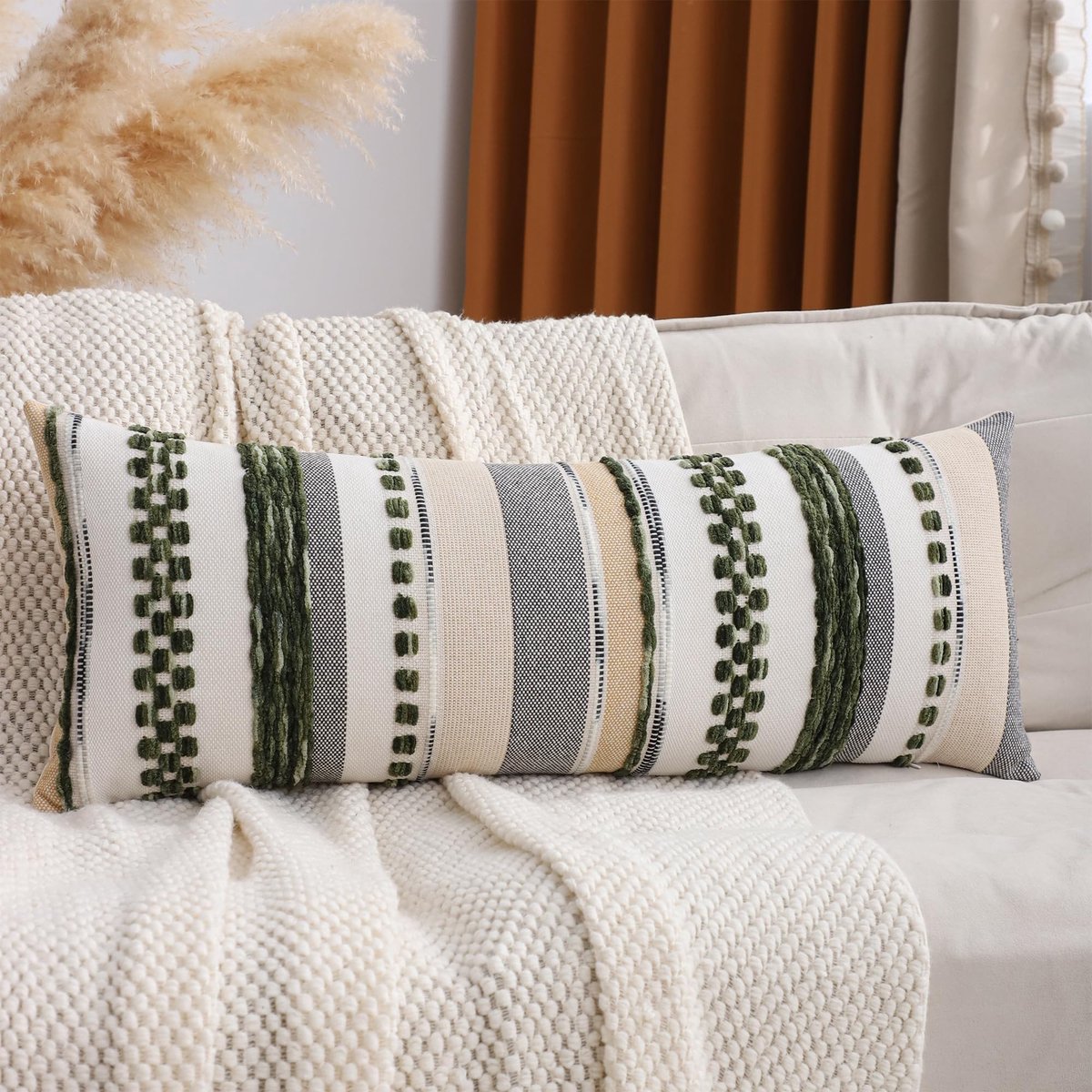 Omgoods - Chenille Kussensloop 36 x 92 cm in Donkergroen met Strepen
