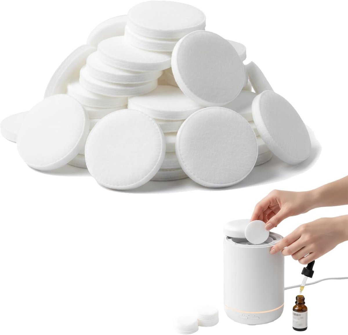 50 stuks diffuser navulpads – 22.5 mm ronde microvezel geurpads voor etherische oliën – navulling voor luchtbevochtiger, luchtreiniger & auto (wit)