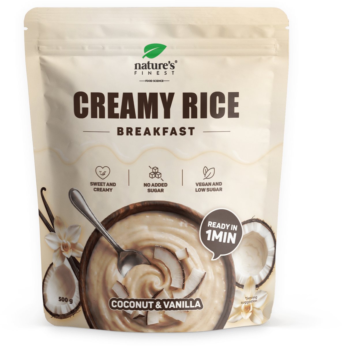 Nature's Finest Creamy Rice Breakfast - Kokos-Vanille - Romige Rijstpap Mix met Kokosroom - Ontbijtpap voor Warm Ontbijt of Dessert - Vegan - Zonder Toegevoegde Suikers - 500 g