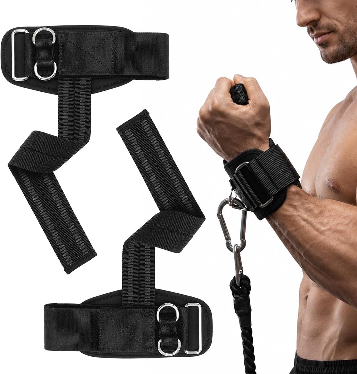 SnelShoppen - 2 in 1 Gewichtheffersriemen met Gevoerde D-Ring Lus, Fitnessriemen voor Krachttraining en Kabelmachine Oefeningen, Antislip Deeltjes, Ex