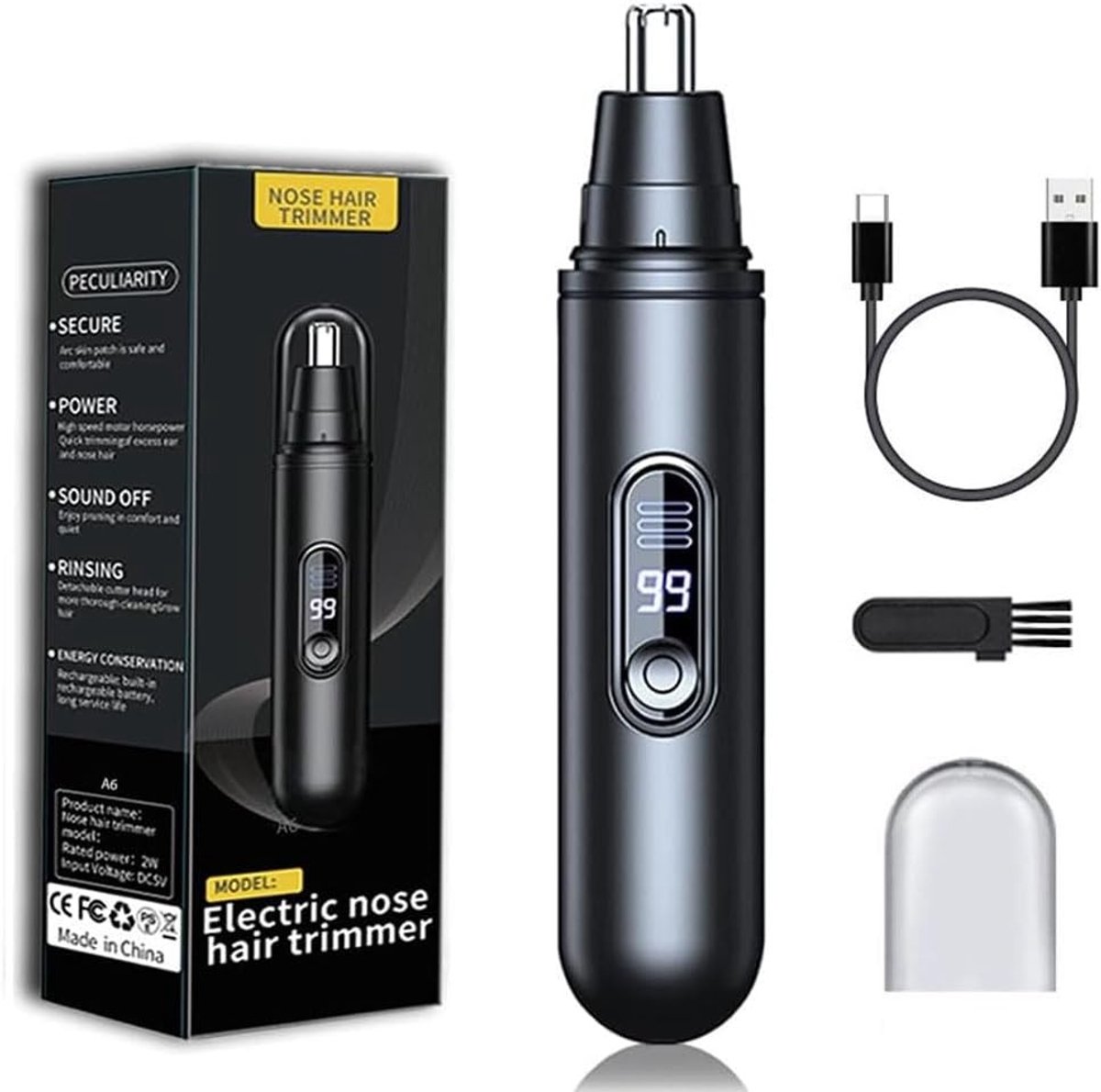 Oplaadbare Neushaartrimmer met LED-display - Waterdicht en Pijnloos voor Oren, Wenkbrauwen en Gezichtshaar