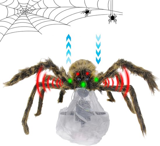 Horrible Animatronic Spin met Licht en Geluid - 50 cm Halloween Decoratie met Automatische Sprongfunctie