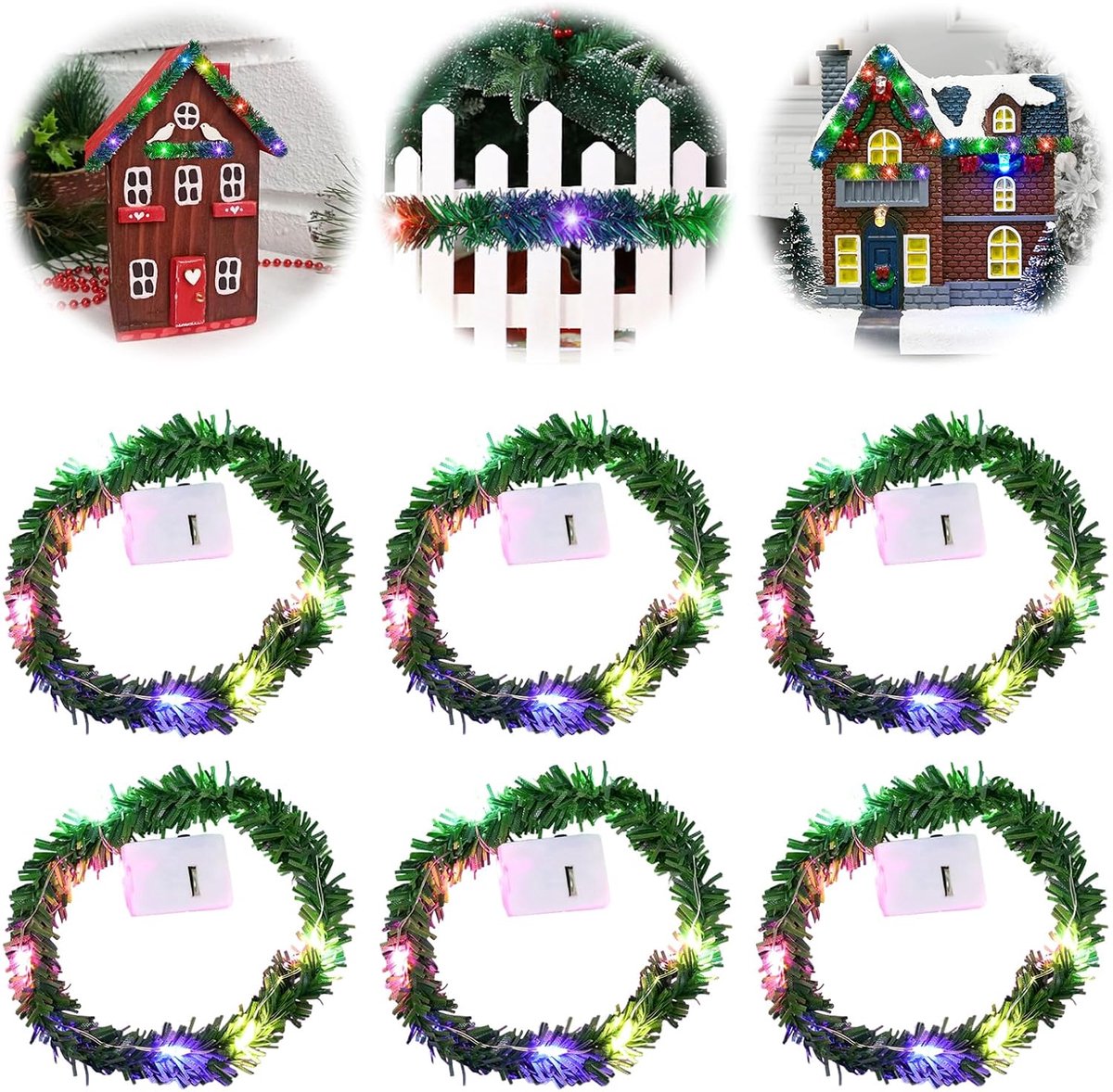 lichtsnoer, 6 stuks mini-lichtketting kabouter accessoires, poppenhuis mini led-lichtsnoer, kabouterhuis kerstdecoratie met licht, miniatuur lichtketting kabouter, poppenhuis verlichting led