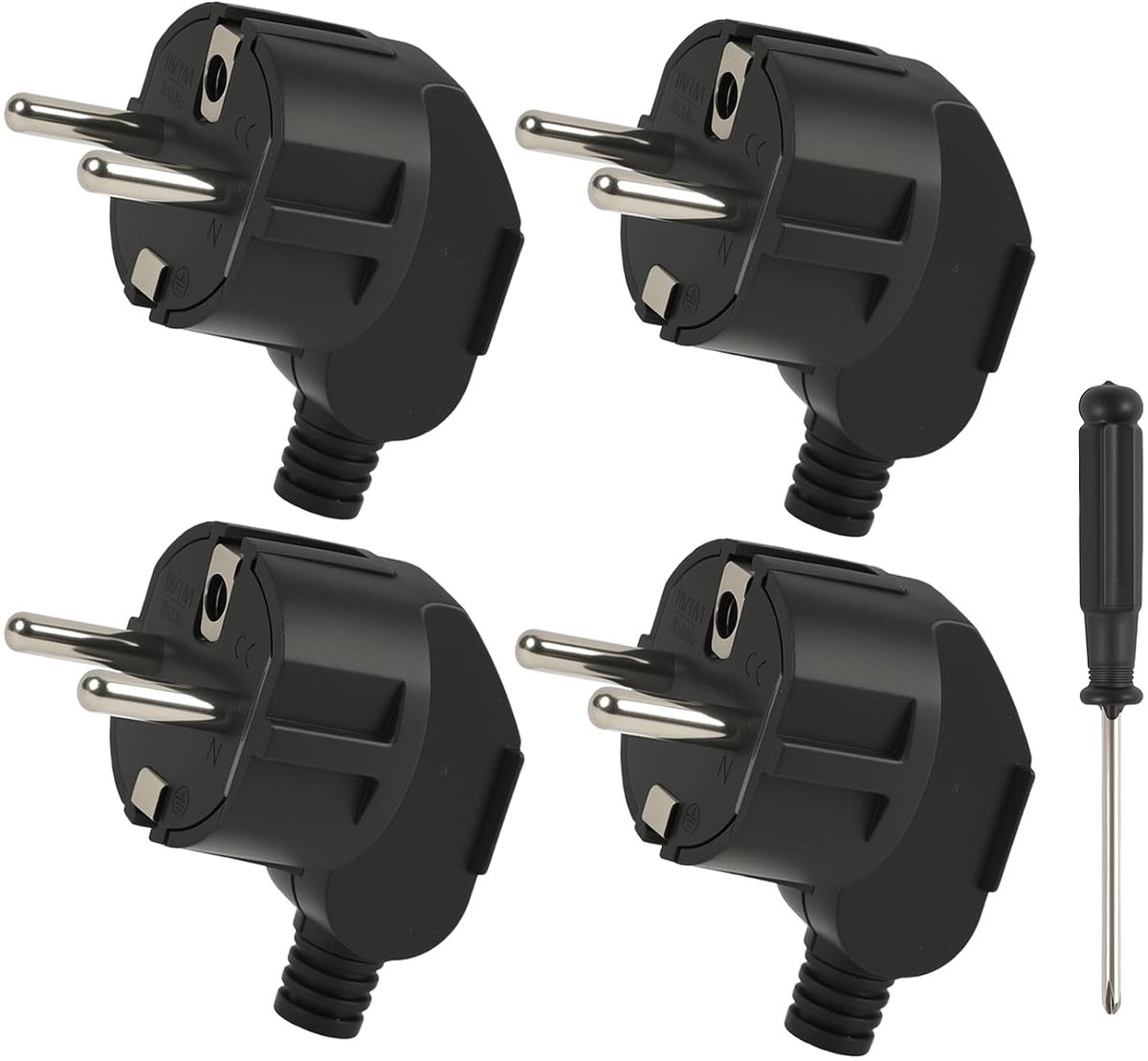 4 stuks Schuko-stekkers, Ip44 hoekstekker, 230 V, 16 A, platte
