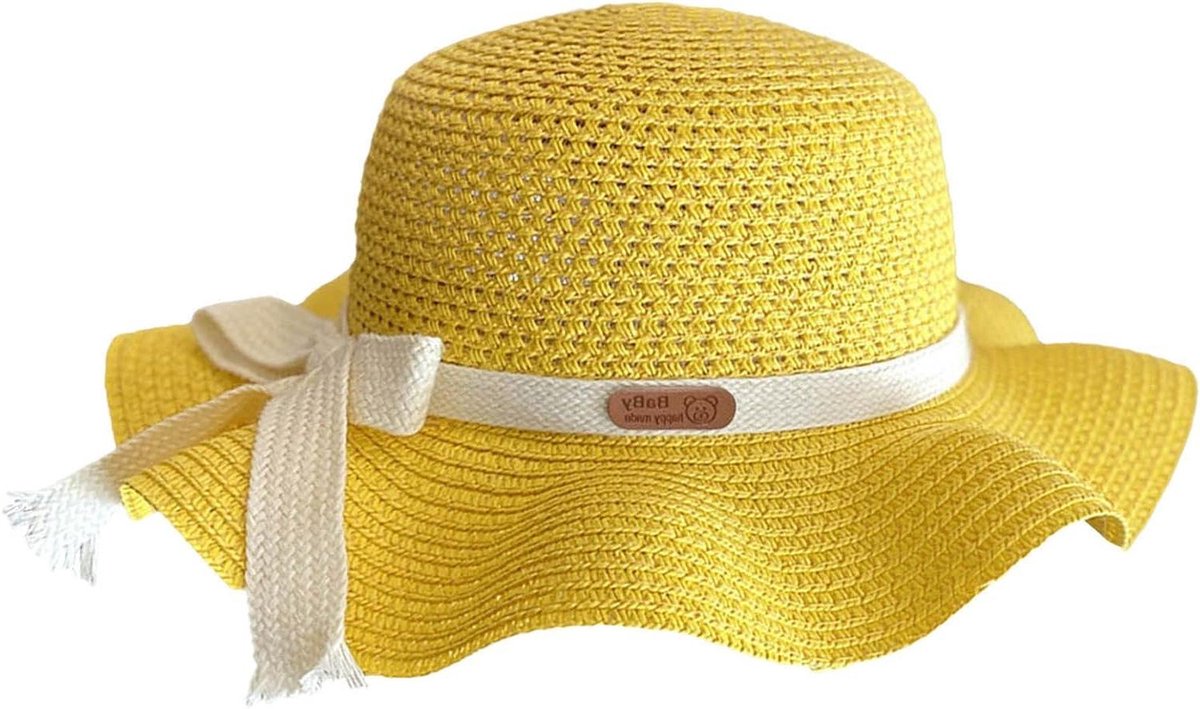 Zonnehoed Kinderen - Strohoed Zonnecap - Strand Bezoek - Stro Vlechtwerk - 52 cm - Geel