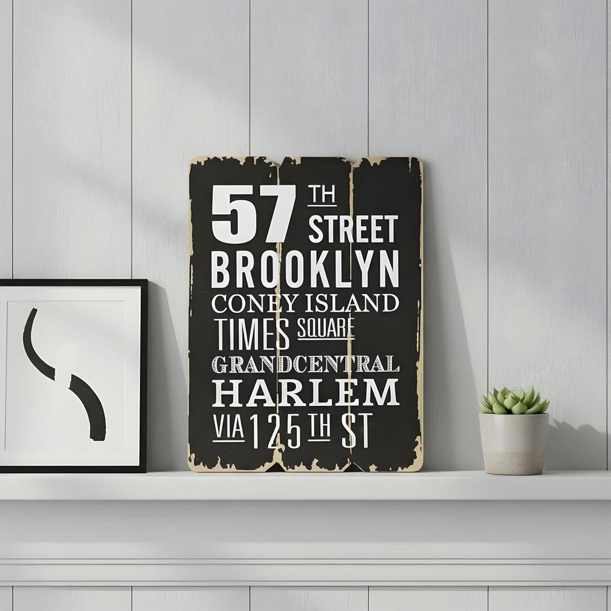levandeo Muurschildering 28 x 21 cm hout zwart wit Brooklyn Usa