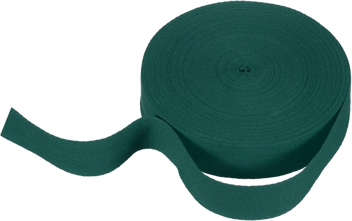 Keperstof katoenen lint, 30 mm x 21 m, geweven visgraatband, biasband voor doe-het-zelf naaien, geschenkverpakking, donkergroen
