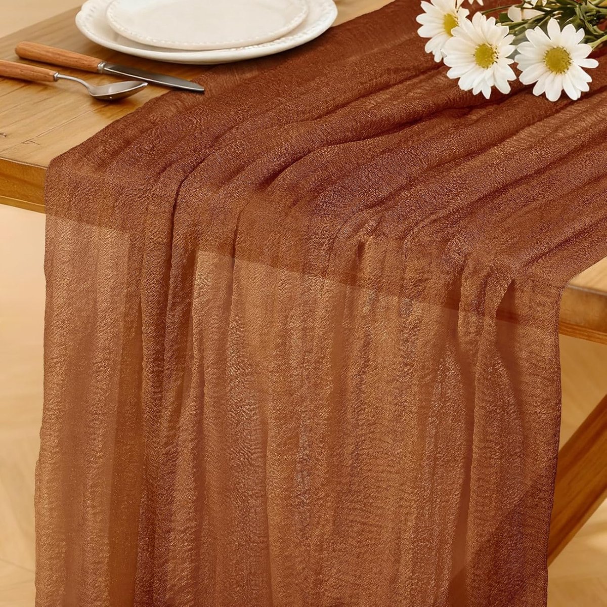 Boho Tafelloper Roestrood, 280 x 80 cm Kaasdoek Tafelloper Wasbare