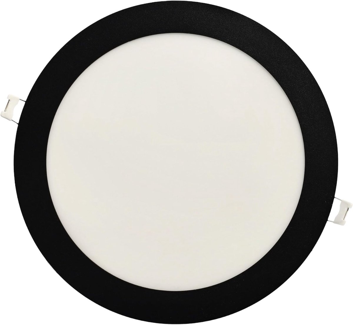 LED-downlight, 18 W, rond, plat, 1440 lm, voor gebruik binnenshuis IP20, met zwarte lijst, uitsparing Ø 200 - Ø 205 mm, extra plat 13 mm, transformator meegeleverd (koud wit 6000 K)