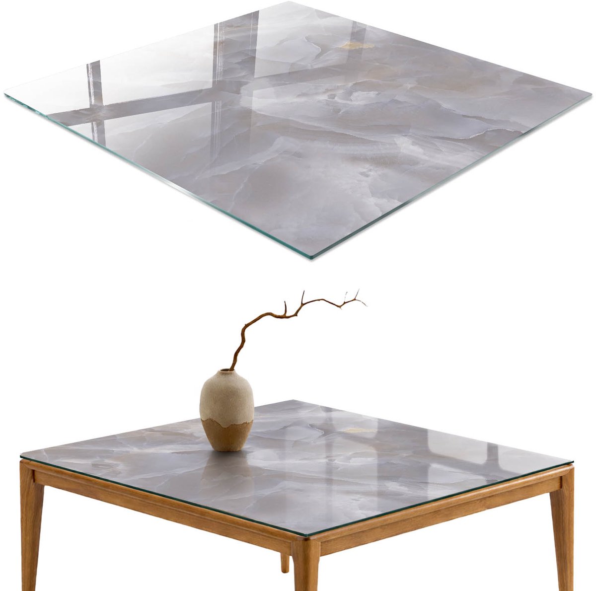 ArtPrintCave Een subtiele steen Glazen Tafelblad 60x60 cm - Tafelblad Rechthoek - Grijs Eettafel Met Glasplaat - Abstractie Bureaublad