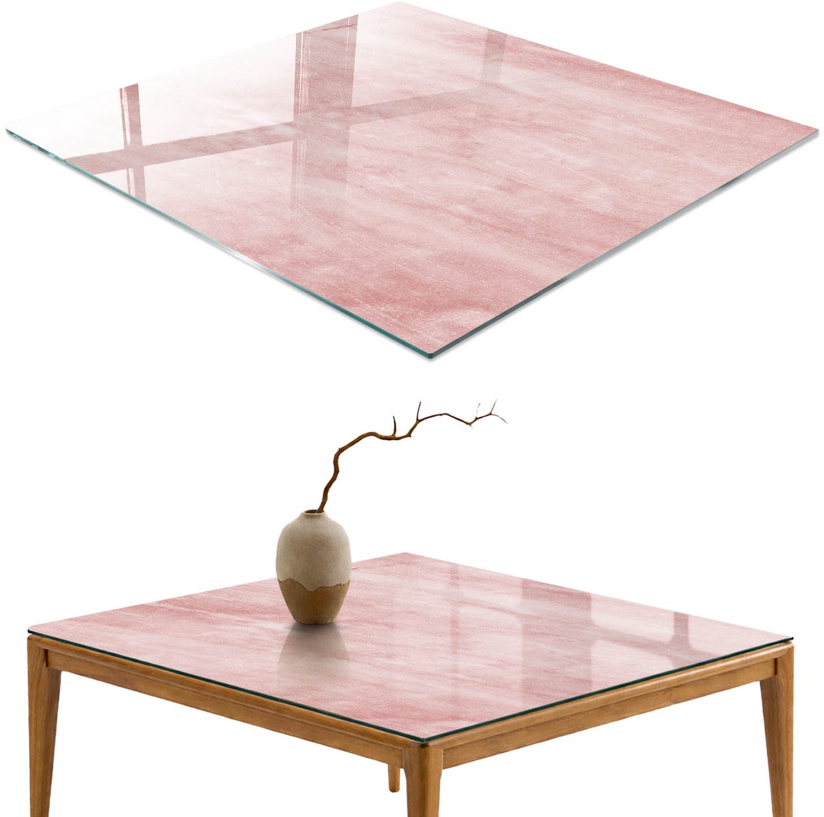 ArtPrintCave Roze elegantie Glazen Tafelblad 60x60 cm - Tafelblad Rechthoek - Roze Glasplaat - Teksten Glasplaat