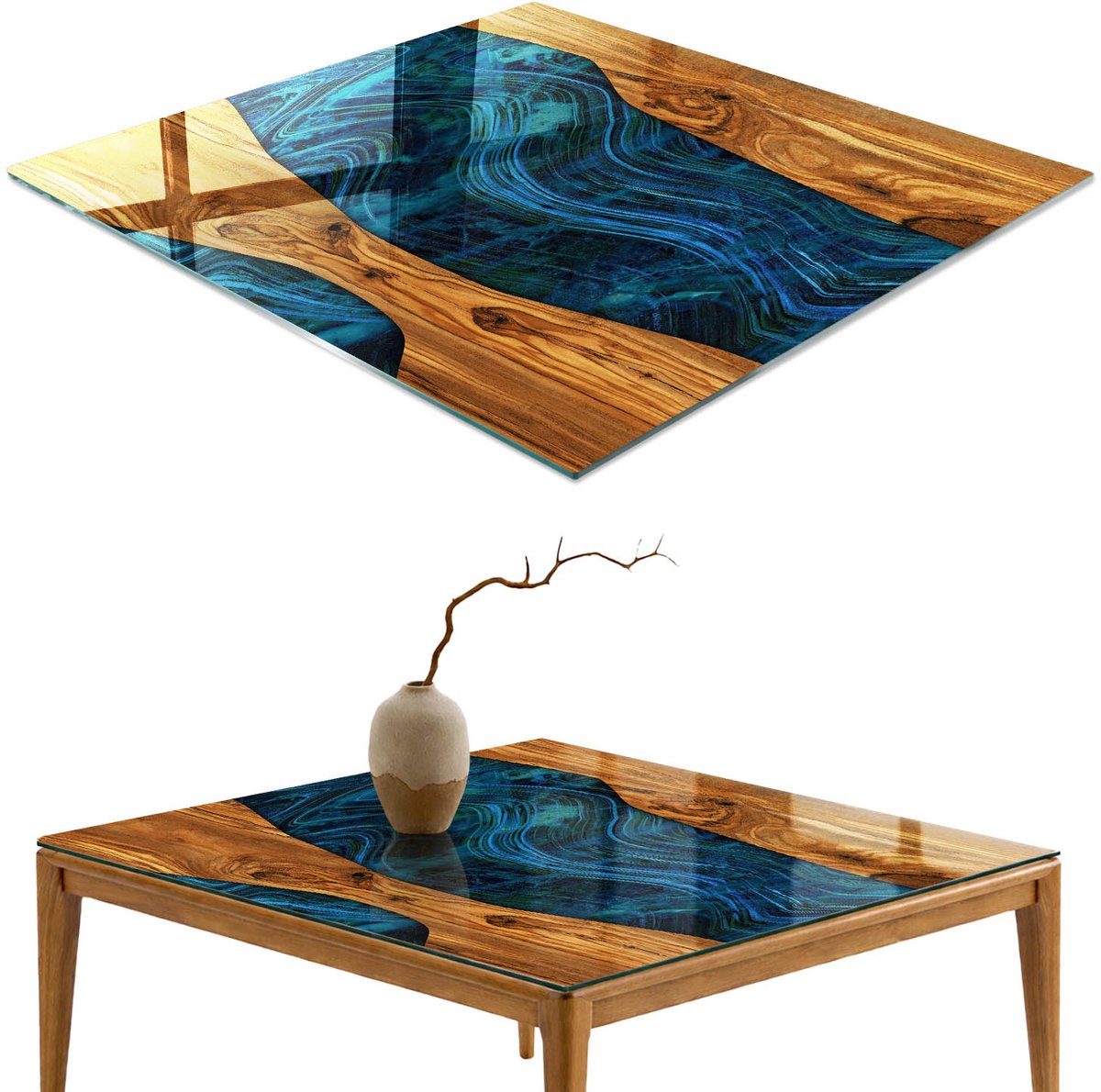 ArtPrintCave Houten golven Glazen Tafelblad 60x60 cm - Tafelblad Rechthoek - Bruin Bureaublad - Natuur Glazen Eettafel