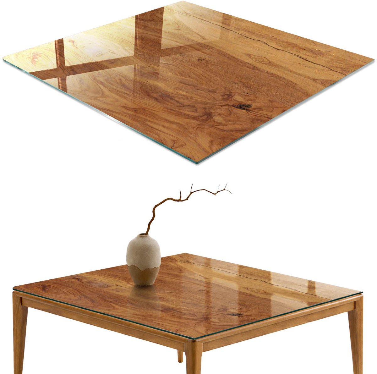 ArtPrintCave Houten ringen Glazen Tafelblad - 50x50 cm - Tafelblad Vierkanten - Bruin Keukentafel - Natuur Terrastafel