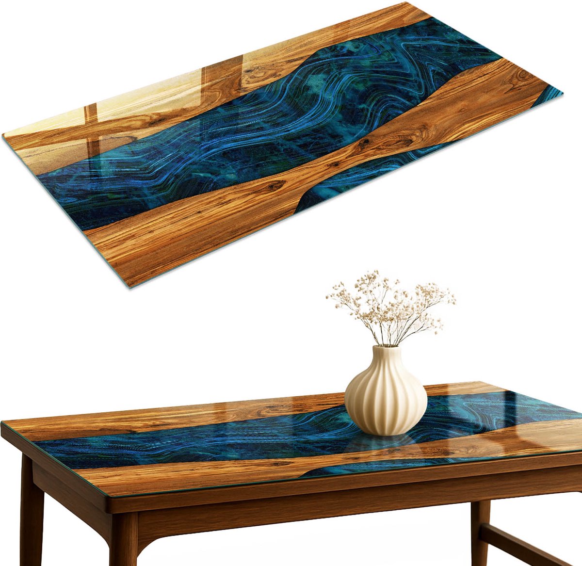 ArtPrintCave Houten golven Glazen Tafelblad 120x60 cm - Tafelblad Rechthoek - Bruin Glazen Eettafel - Natuur Keukentafel