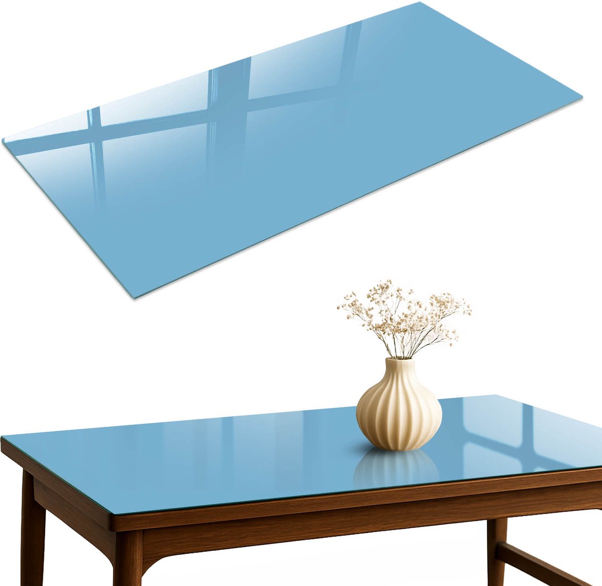 ArtPrintCave Blauwe kleur Glazen Tafelblad 120x60 cm - Tafelblad Rechthoek - Blauw Eettafel Met Glasplaat - Achtergronden en patronen Keukentafel