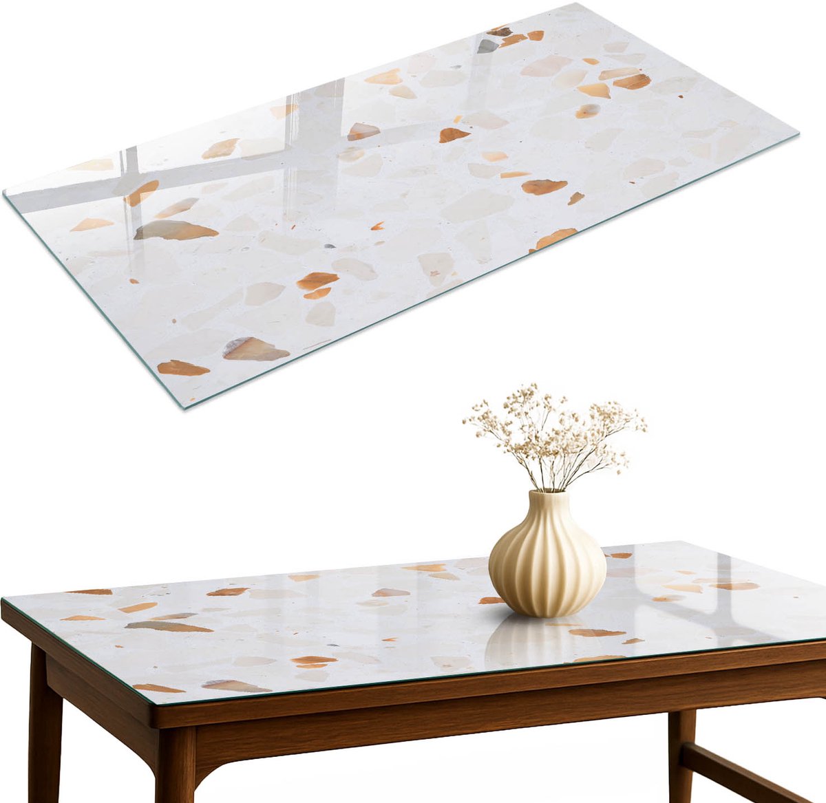 ArtPrintCave Mozaïek van steen Glazen Tafelblad 120x60 cm - Tafelblad Rechthoek - Wit Keukentafel - Texturen Eettafel Met Glasplaat