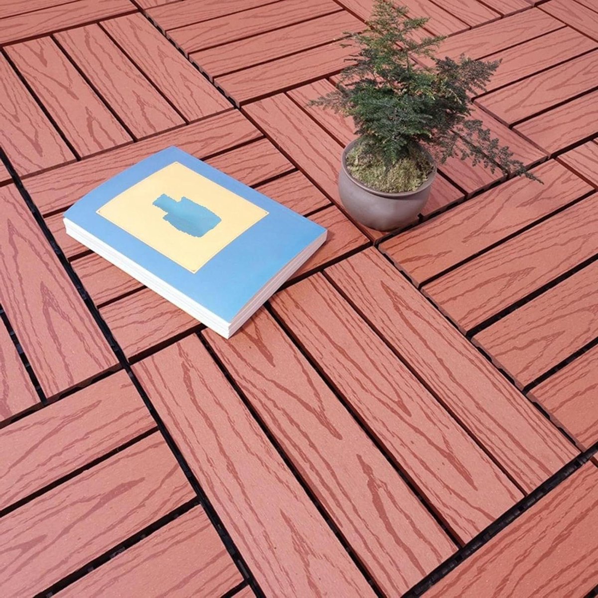 In elkaar grijpende vloertegels - Kliktegels composiet - Buiten vloer aanleggen - Antislip patroon - 30x30 cm - Baksteen