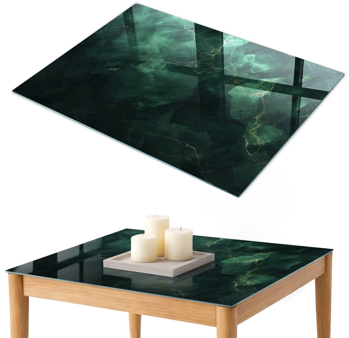 ArtPrintCave Groen Geheim Glazen Tafelblad 100x70 cm - Tafelblad Rechthoek - Groente Glazen Eettafel - Abstractie Keukentafel