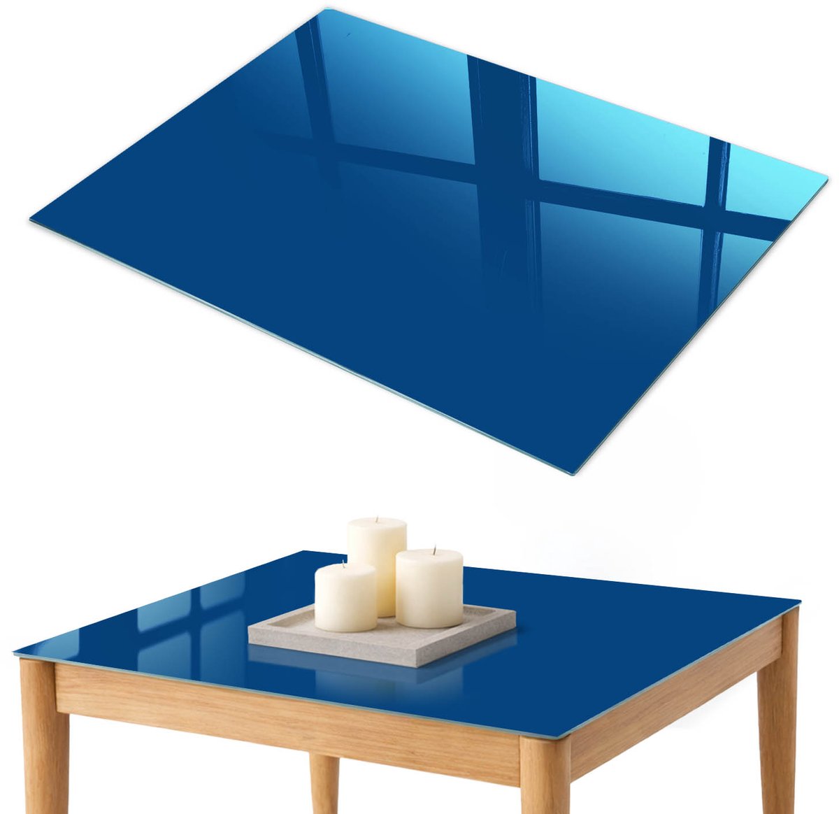 ArtPrintCave Donkerblauw Glazen Tafelblad 100x70 cm - Tafelblad Rechthoek - Marine Glasplaat - Achtergronden en patronen Keukentafel