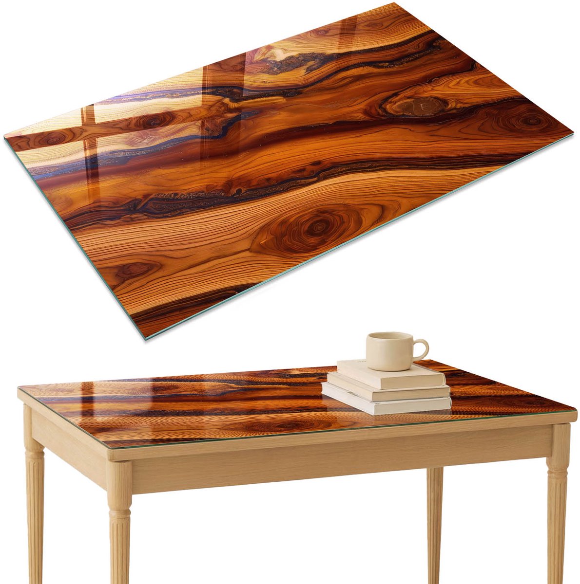 ArtPrintCave Houtnerf Glazen Tafelblad 120x80 cm - Tafelblad Rechthoek - Bruin Terrastafel - Natuur Glazen Eettafel