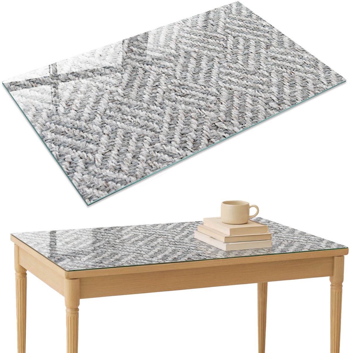 ArtPrintCave Grijze visgraat Glazen Tafelblad 120x80 cm - Tafelblad Rechthoek - Grijs Keukentafel - Teksten Glasplaat