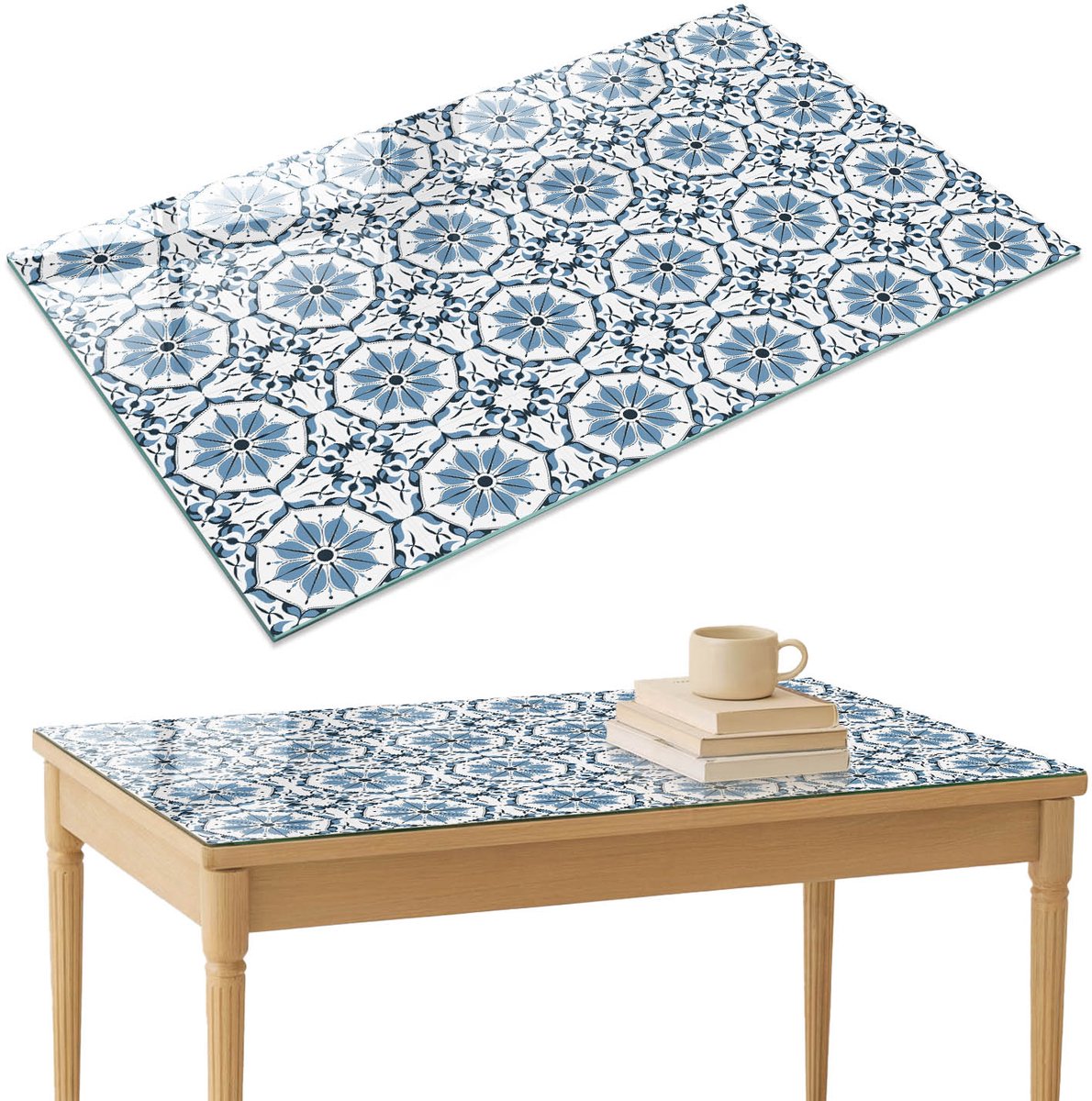 ArtPrintCave Tegelmozaïek Glazen Tafelblad 120x80 cm - Tafelblad Rechthoek - Blauw Keukentafel - Achtergronden en patronen Bureaublad