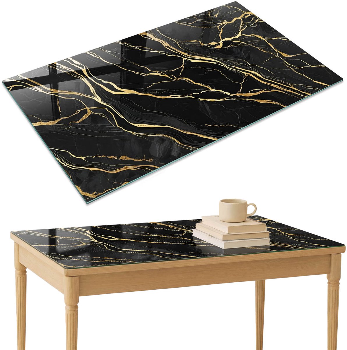 ArtPrintCave Elegante structuur Glazen Tafelblad 120x80 cm - Tafelblad Rechthoek - Zwart Glasplaat - Abstractie Terrastafel
