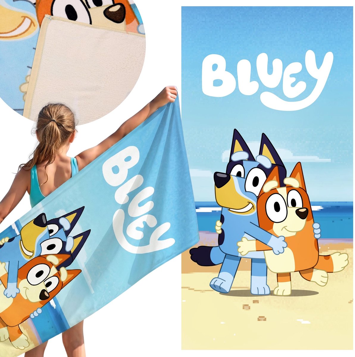 Bluey SNELDROGEND Strandlaken, badhanddoek voor kinderen, 100% KATOEN 70x140 cm OEKO-TEX
