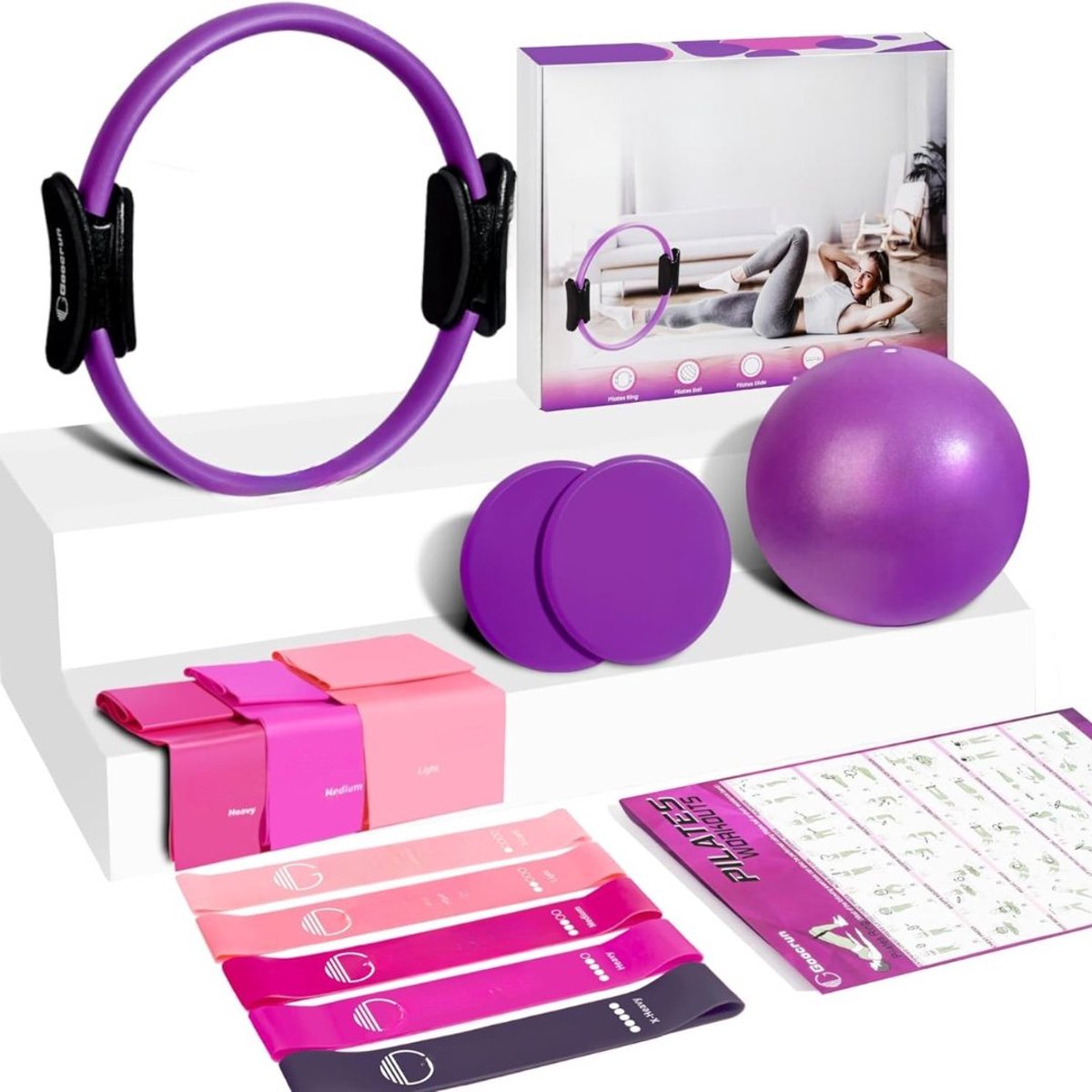 JCP® Pilates Bal - Pilates Ballen - Fitness Set voor Thuis Workout - Paars - 44cm x 33cm x 7cm