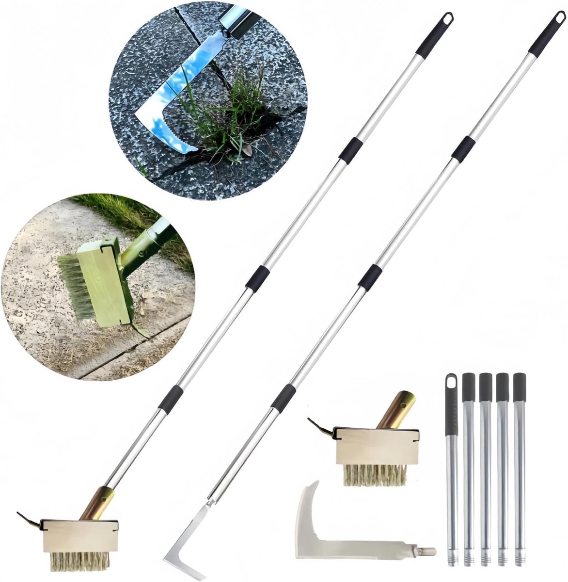 Onkruidwieder Set - Onkruidtrekker Tool - Terras Reinigen - Verstelbare Lange Steel - 160 cm - Grijs