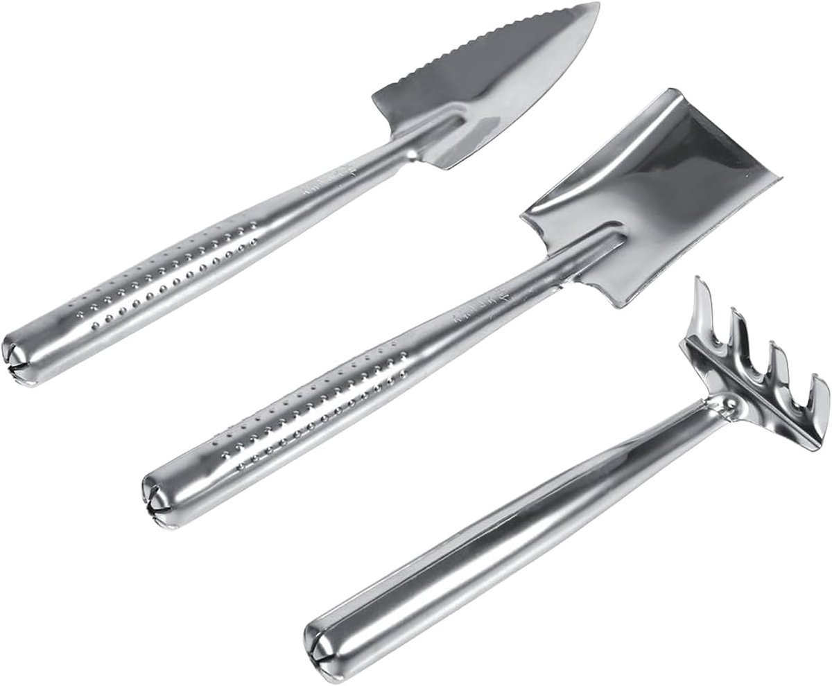SnelShoppen - Tuingereedschap Set - 3 Delige Mini Tuinset - Tuinschep, Riek en Handgereedschap - Roestvrij Staal - Ideaal voor Tuin, Planten, Bonsai e