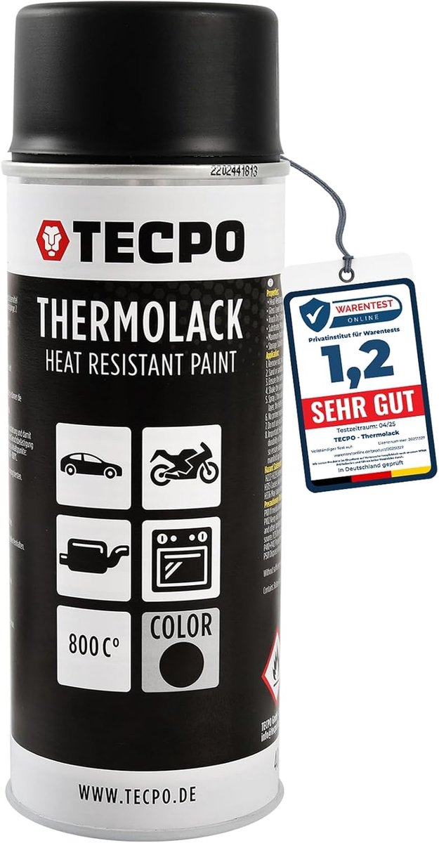 SnelShoppen - TECPO Thermische Spuitbus, 400 ml Verf voor Remklauwen, Ovenverf, Uitlaatverf, Hittebestendig, Sneldrogend, Mat Zwart, Roestbescherming