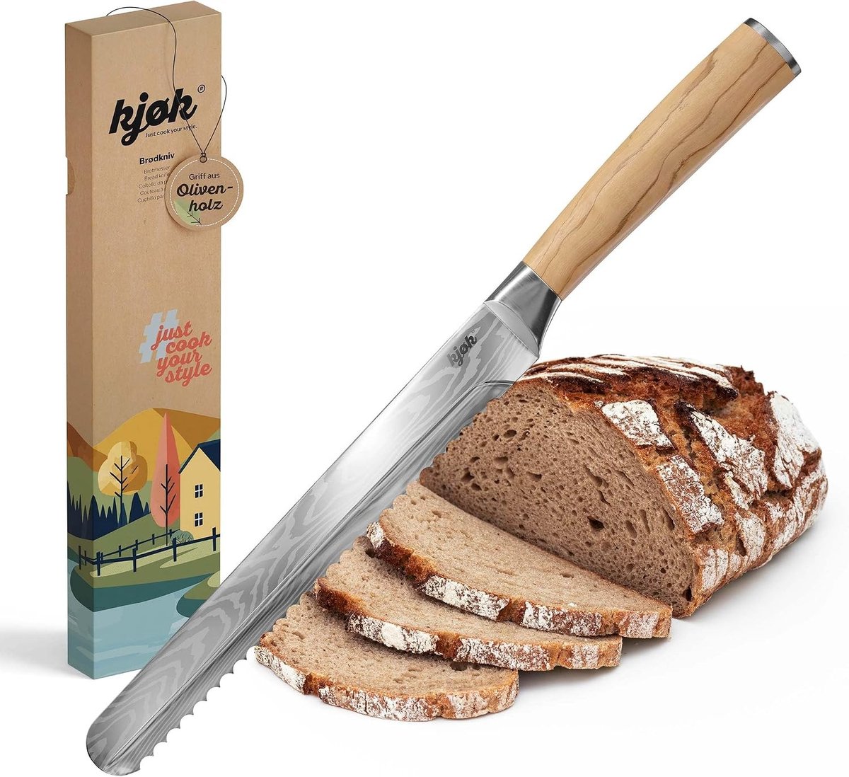 Broodmes - Olijfhout - Gekartelde Rand - 20 cm - Voor Vers Brood