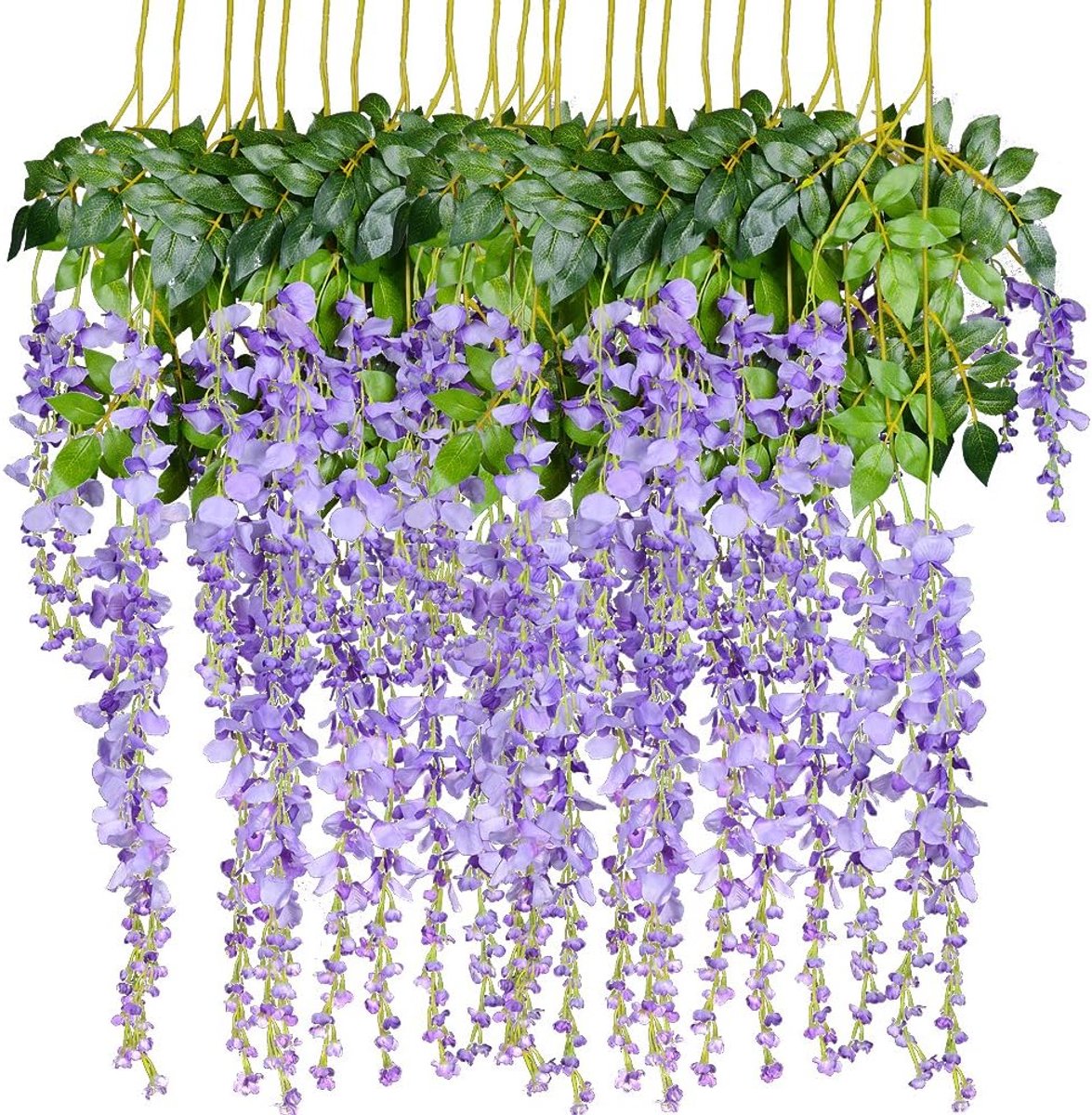 SnelShoppen - 12 Pack 7.6 Feet Nepparen Wisteria, Ranken, Hangende Garlands, Zijde Bloemen, Tuin, Bruiloft, Feestdecoratie, Paars