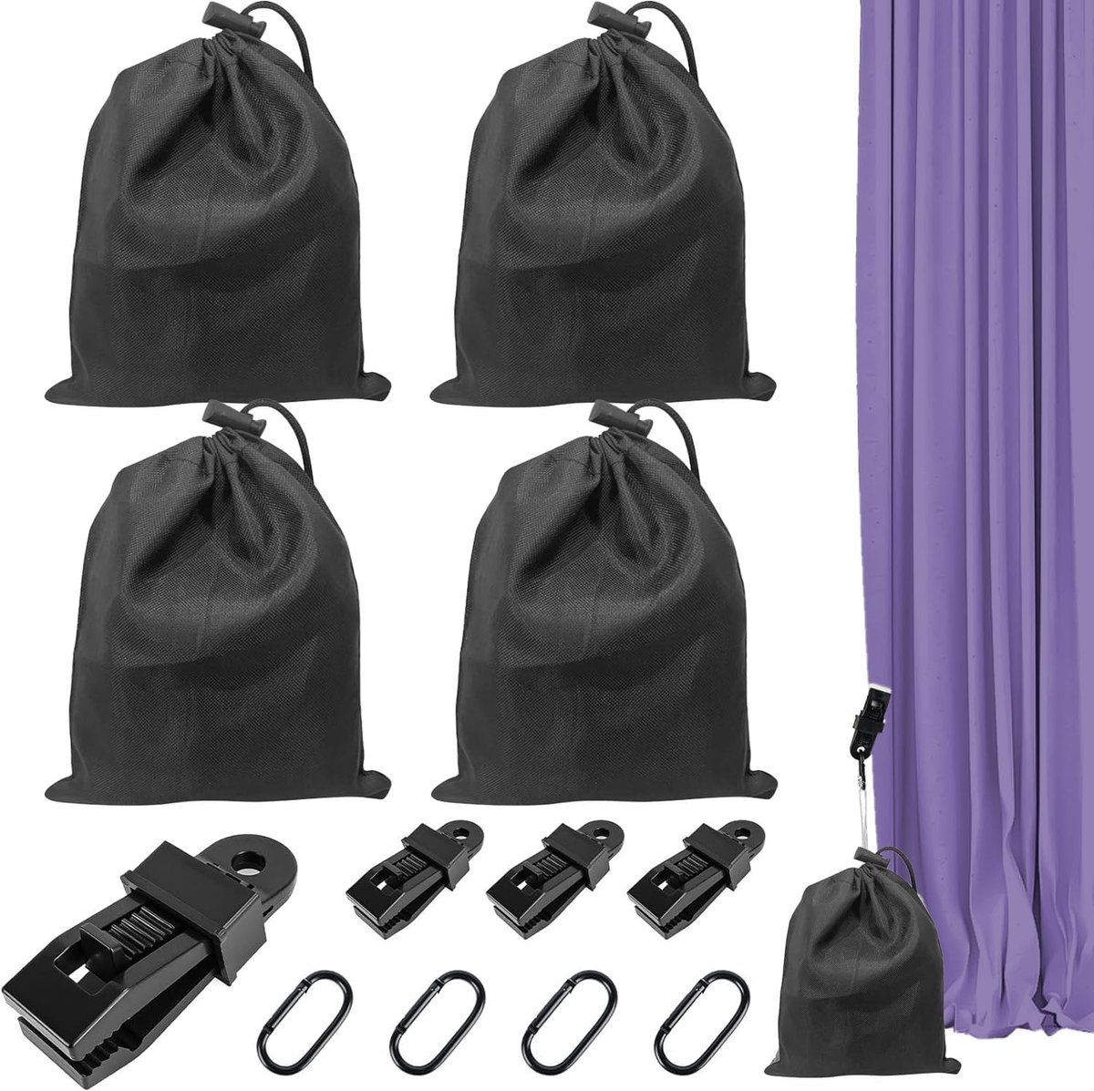 12-delige draagbare gewichtszakken, 20x25cm met trekkoord en clip, multifunctioneel voor opslag, organiseren, reizen en kampeeraccessoires
