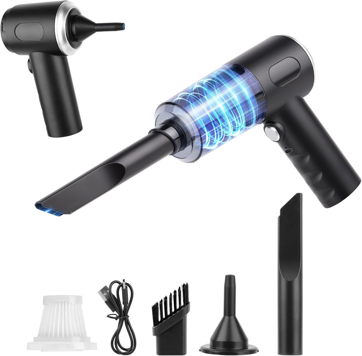SnelShoppen - Draadloze Handstofzuiger 6000PA, 3-in-1 Mini Stofzuiger voor Auto, Kantoor en Thuis, Oplaadbare USB Mini Stofzuiger voor Huisdierenhaar