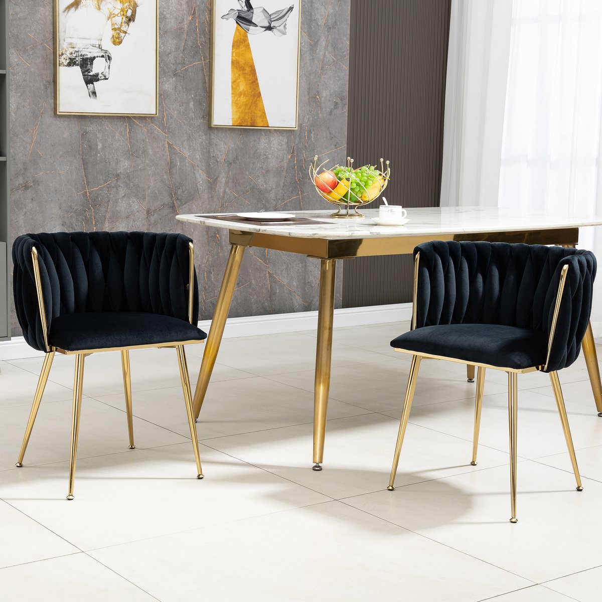 Velvet Eetkamerstoelen Set Van 2 - Gouden Poten - Luxe Moderne Stoelen Met Zachte Zitting