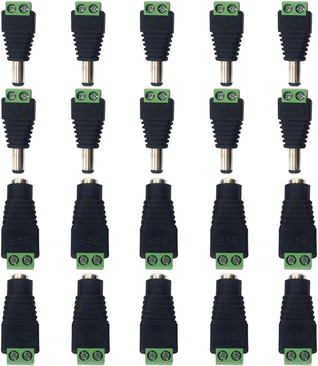 10 Paar 5.5 mm x 2.1 mm DC 12 V mannelijke en vrouwelijke power connector Adapters Socket voor CCTV-bewakingscamera Beveiligingssysteem LED-licht