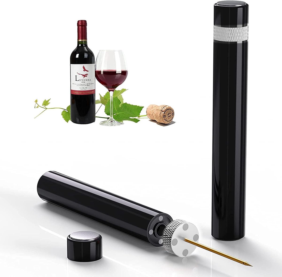 Zilveren luchtdruk wijnopener, perslucht kurkentrekker flesopener | Persluchtpompopener voor luxe wijn en champagne, praktisch cadeau, perfect voor feestdagen en wijnliefhebbers