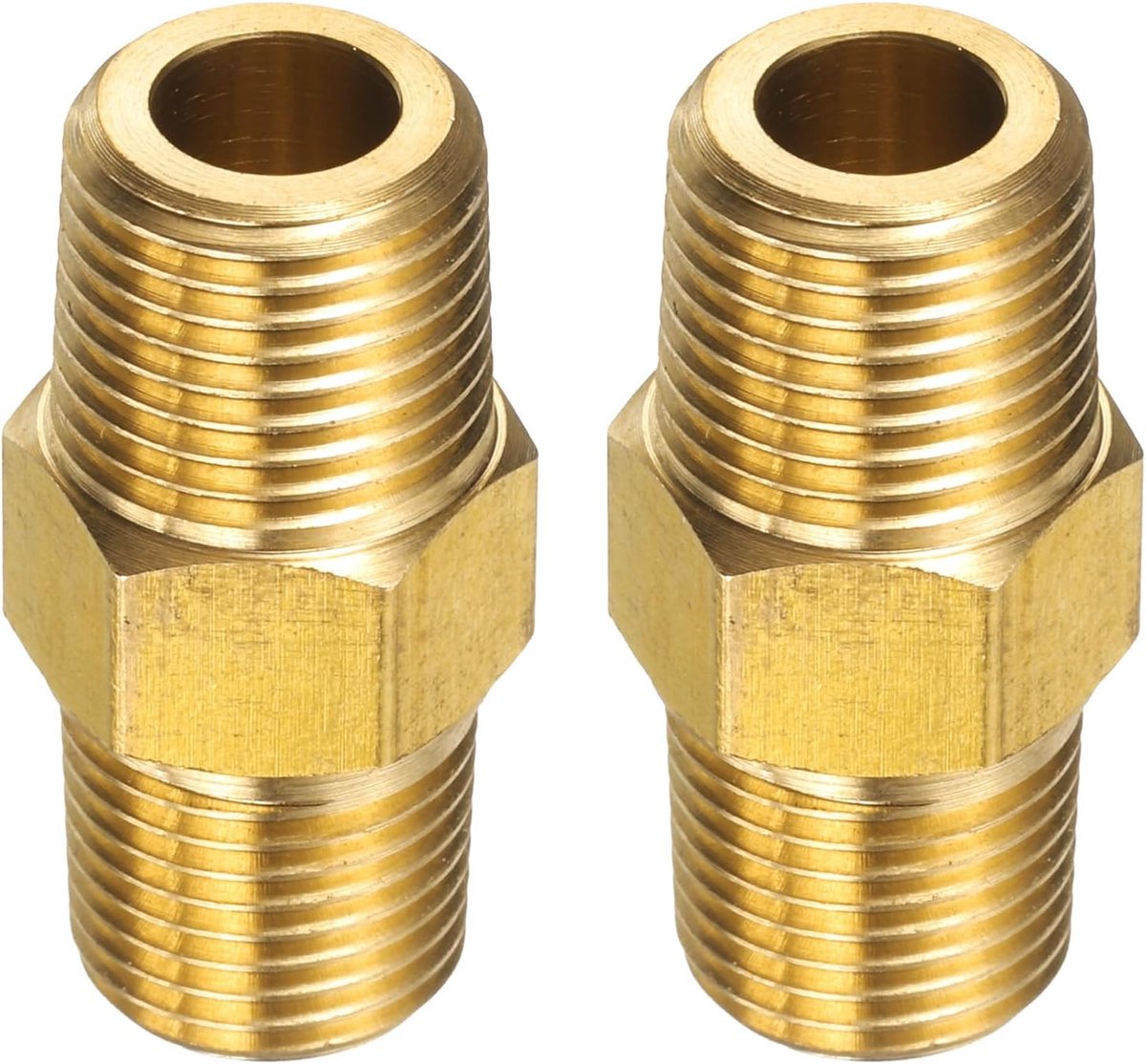 2 stuks messing buisfitting 1/8" BSPT x 1/8" NPT mannelijk messing zeskantnippel buisverlengingsadapter buisnippelconnector voor douche, olie, waterleiding