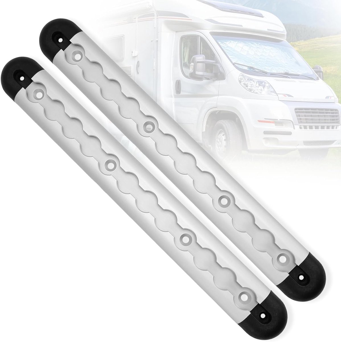 vliegtuigrails, set met 4 eindkappen, 2 stuks, 300 mm, vergrendelingsstang, sjorrails voor vrachtwagens, aanhangers, campers, motorhomes