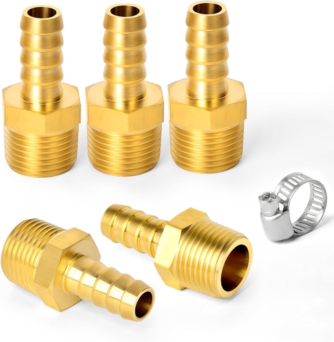 5 stuks luchtslangfittingen, slangnippel 12mm x 3/4" BSP buisadapter met 1 slangklemmen