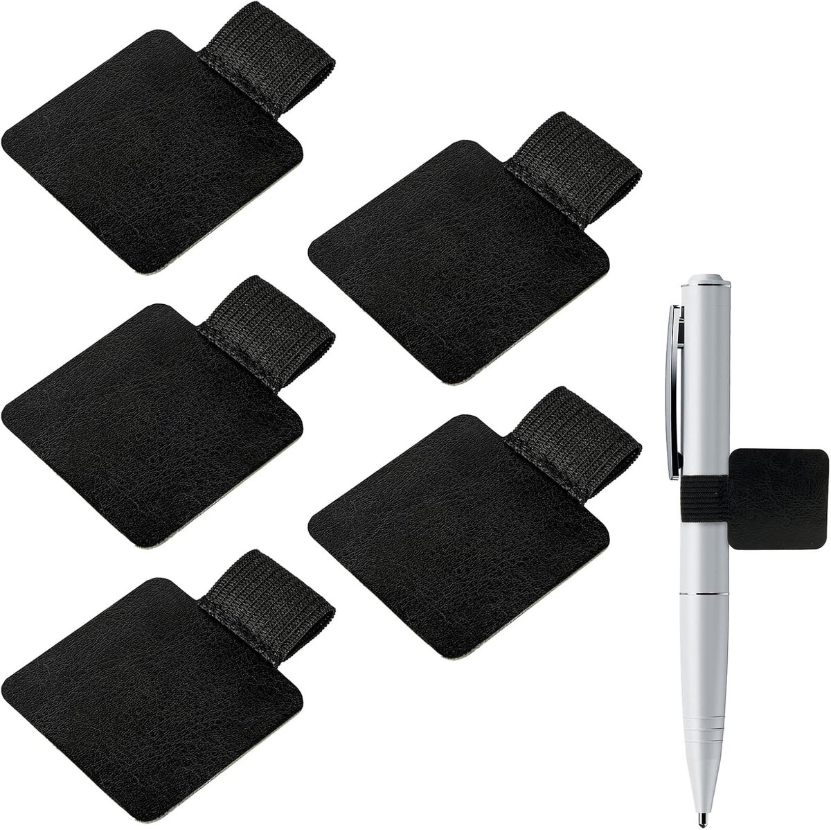 5 stuks zelfklevende pennenlus, penhouder voor notitieboek, pennenlus zwart, penhouder voor dagboek, zelfklevende PU lederen pennenlus, met elastiek invoerstift klep accessoire
