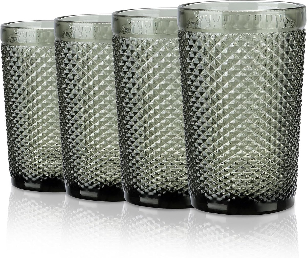 350ml Grijze Drinkglazen Set van 4, Kleurrijke Waterglazen Set met Reliëf, Vintage Glazen Set voor Home Restaurant Bar, Vaatwasmachinebestendig