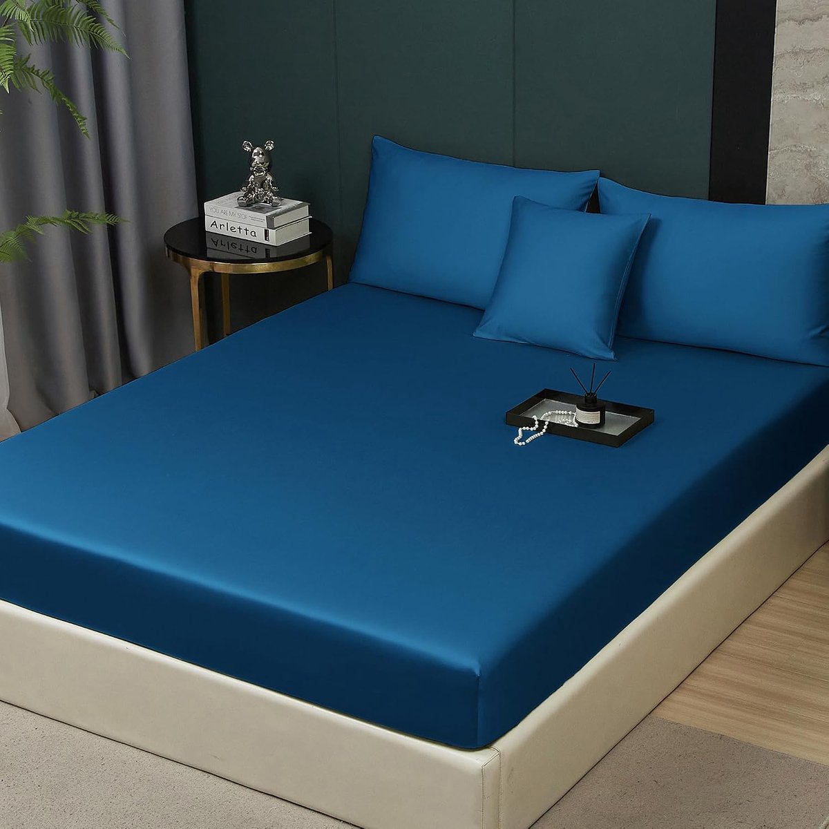 katoenen hoeslaken 140x200 cm Petrol Blauw Zacht Spannbetttücher Lyocell Zijde 100% katoen hoeslakenset voor boxspringbed, bedlaken voor hoge matras tot 25-30 cm