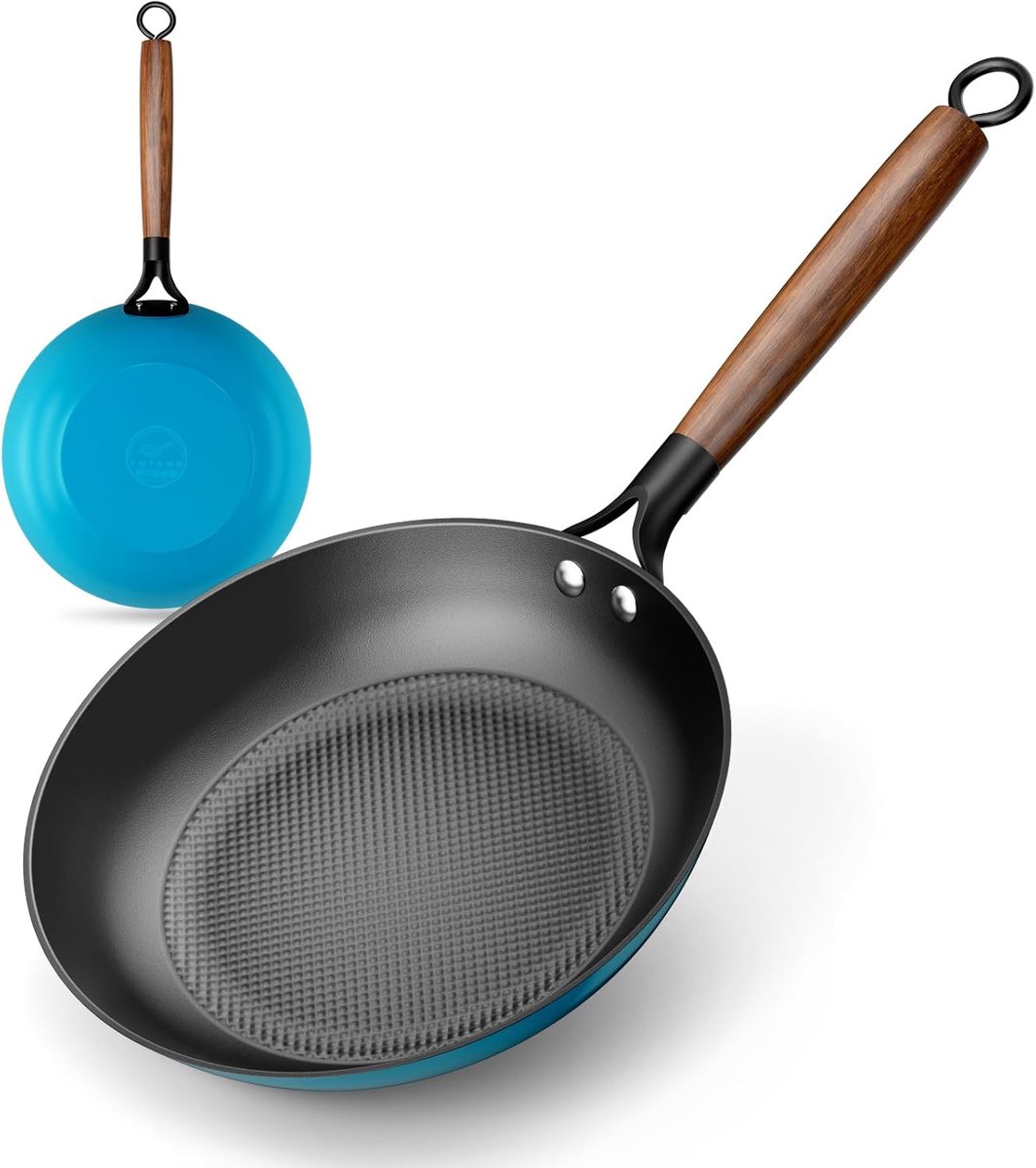 Gietijzeren pan, 24 cm, antiaanbakpan met afneembaar houten handvat, PTFE, PFAS en PFOS, geschikt voor inductie, oven en vaatwasser, gemakkelijk te reinigen