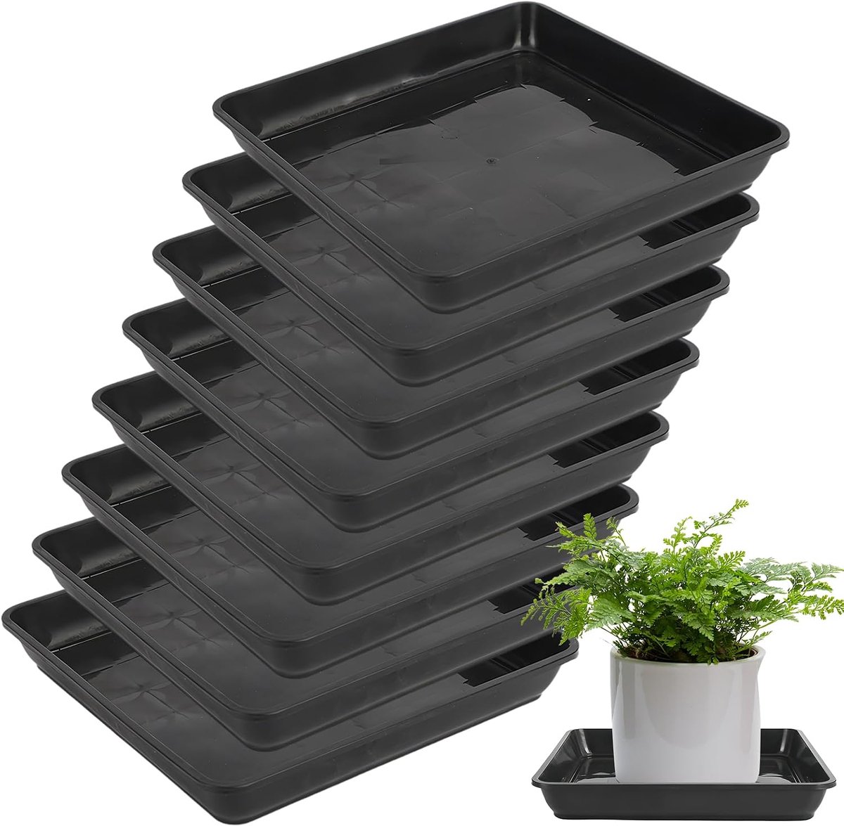 8 stuks vierkante bloempotonderzetters: 30 x 30 cm kunststof plantenbak, plantenbak, robuuste kunststof onderzetters, hoekige opvangbakken voor plantenbakken, voor plantenbakken en bloemen