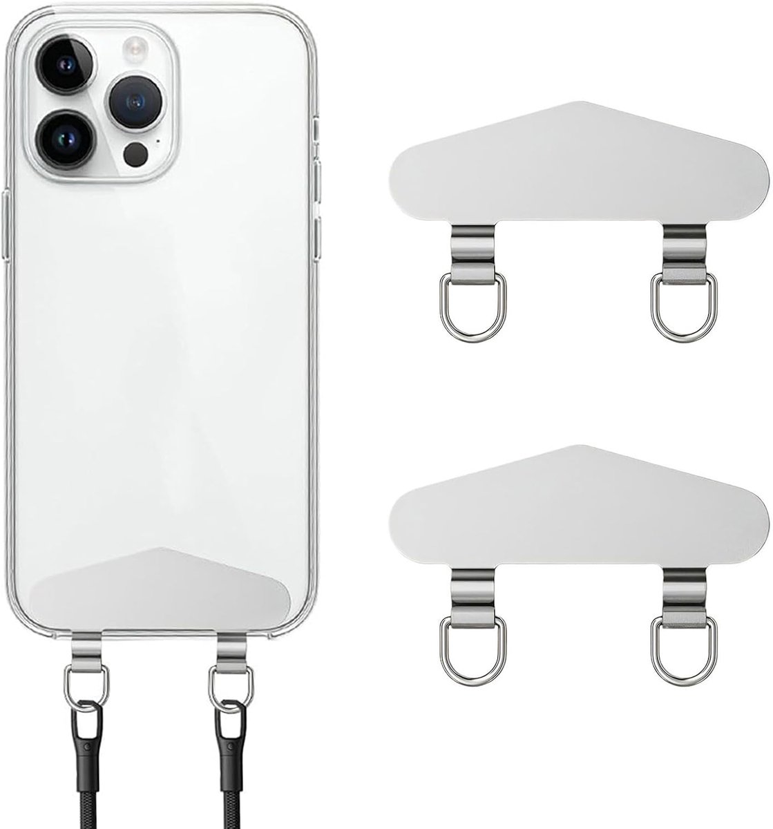 2 stuks metalen telefoon houder, dubbele gesp, krasbestendig, metalen telefoon patch, universeel mobiele telefoon lanyard pad voor complete telefoonbehuizingen