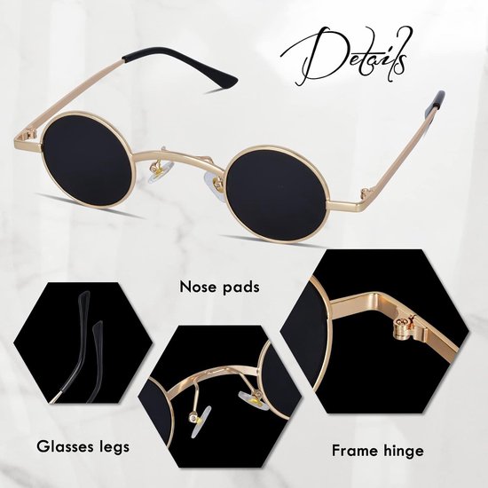 Kleine Ronde Zonnebril Dames Heren, Vintage Hippie Steampunk Zonnebril Cirkel Festival Bril Partybril voor Vrouwen Mannen met UV400 Bescherming — afbeelding 5