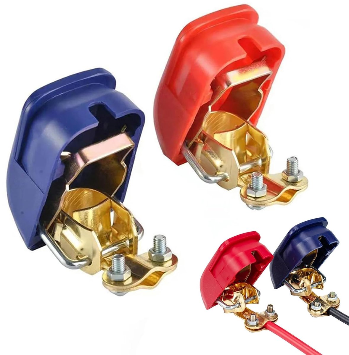 batterijklem, batterijklemmen 12V poolklem, autobatterij klemmen, 1 paar auto batterij snelklemmen, KFZ auto batterijpoolklemmen, poolklemmen autobatterij 12V (rood en blauw)